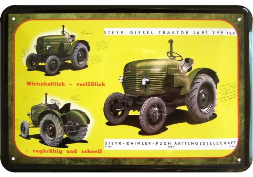 LKW, Bus, Traktor Steyr-Daimler-Puch Typ 180 26 PS Dieselschlepper Reklame Blechschild Replik von LKW, Bus, Traktor