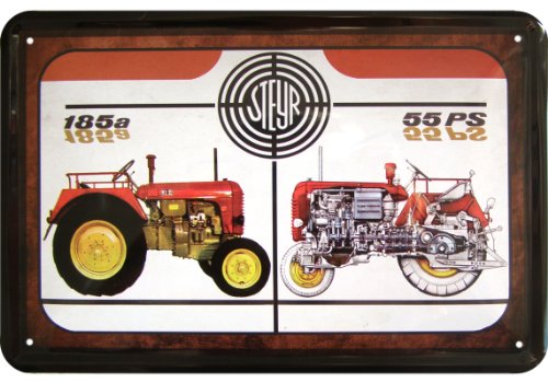 Steyr Traktor Typ 185a mit Schemazeichnung Reklame Blechschild Replik von LKW, Bus, Traktor
