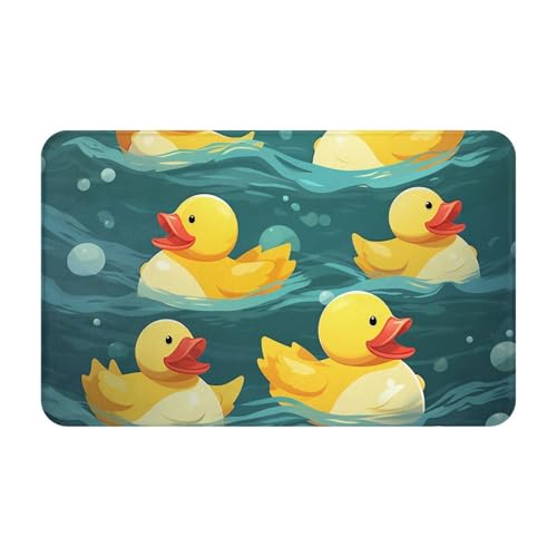 Fußmatte für den Innen- und Außenbereich, Gummi-Enten, leicht zu reinigen, schmutz- und lichtbeständig, saugfähig, Flanell-Badteppich, 49,5 x 80 cm von LKWSCGHM
