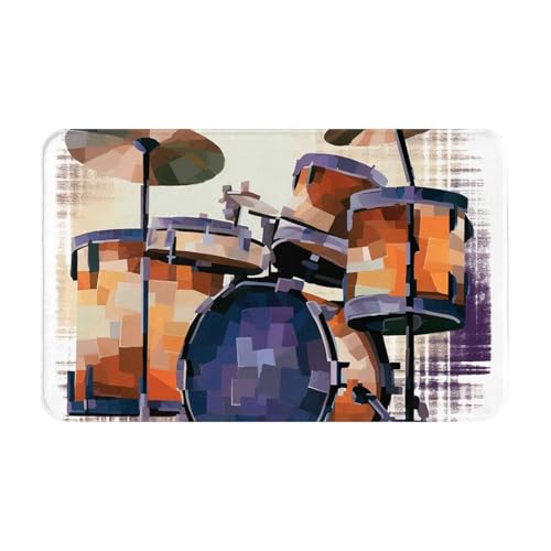 Fußmatte für den Innen- und Außenbereich, Jazz-Trommel-Fußmatte, leicht zu reinigen, schmutz- und lichtbeständig, saugfähig, Flanell-Badteppich, 49,5 x 80,9 cm von LKWSCGHM