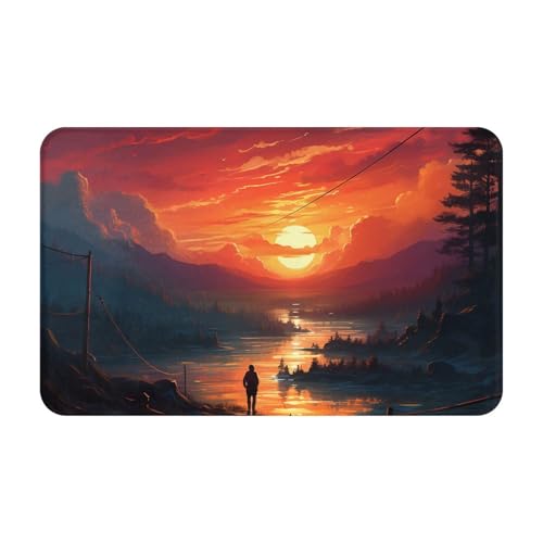 Fußmatte für den Innen- und Außenbereich, Motiv: Sonnenuntergang, leicht zu reinigen, schmutz- und lichtbeständig, saugfähig, Flanell-Badematten, 49,5 x 80 cm von LKWSCGHM