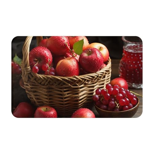 Fußmatte für den Innen- und Außenbereich, Motiv: rote Früchte im Korb, leicht zu reinigen, schmutz- und lichtbeständig, saugfähig, Flanell-Badematten, 49,5 x 80 cm von LKWSCGHM