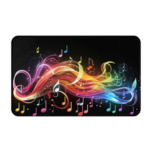 Fußmatte für den Innen- und Außenbereich, Regenbogen-Musiknoten-Melodie Fußmatte, leicht zu reinigen, schmutz- und lichtbeständig, saugfähiger Flanell-Badematte, 49,5 x 80,9 cm von LKWSCGHM