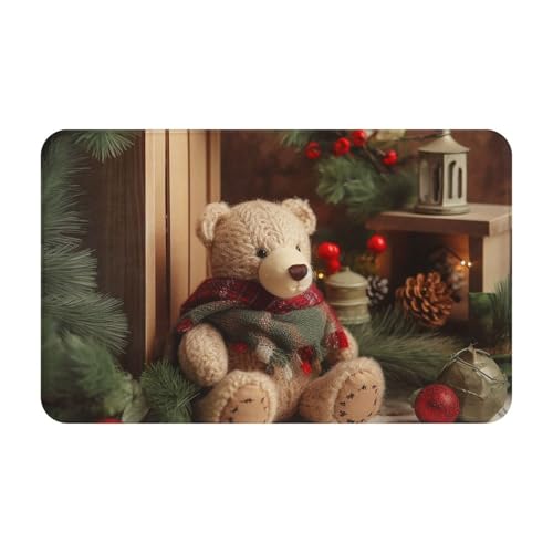 Fußmatte für den Innen- und Außenbereich, Weihnachtsbaumzweig, Bär, Puppe, Fußmatte, leicht zu reinigen, schmutz- und lichtbeständig, saugfähig, Flanell-Badematte, 49,5 x 80 cm von LKWSCGHM