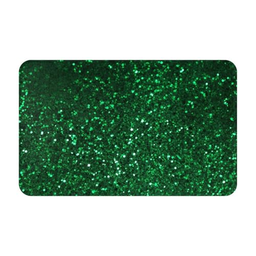 Fußmatte für den Innen- und Außenbereich, grüne Pailletten, glitzernd, leicht zu reinigen, schmutz- und lichtbeständig, saugfähig, Flanell-Badteppich, 49,5 x 80 cm von LKWSCGHM