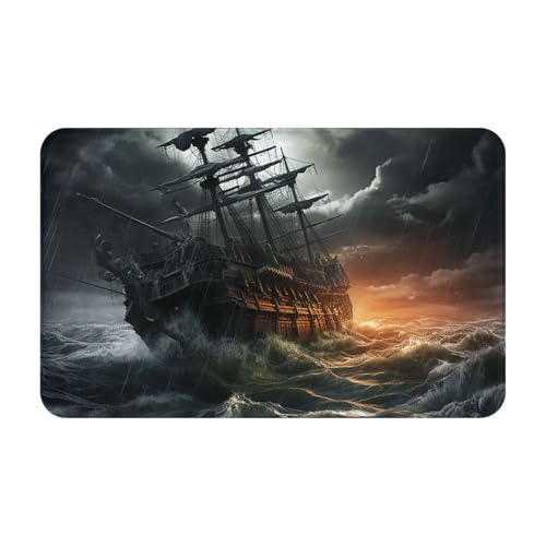 Fußmatte für den Innen- und Außenbereich, gruseliges Schiff auf See, leicht zu reinigen, schmutz- und lichtbeständig, saugfähig, Flanell-Badteppich, 49,5 x 80 cm von LKWSCGHM