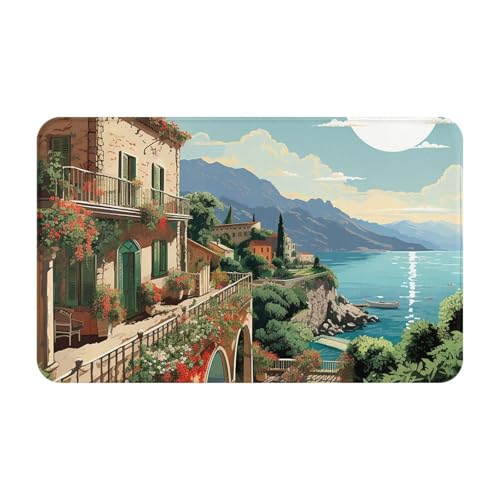 Fußmatte für den Innen- und Außenbereich, mediterrane Sommer-Fußmatte, leicht zu reinigen, schmutz- und lichtbeständig, saugfähig, Flanell-Badematte, 49,5 x 80 cm von LKWSCGHM