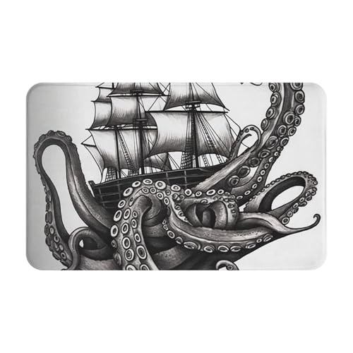 Fußmatte für den Innen- und Außenbereich, schwarz-weiß, Oktopus und Schiff, leicht zu reinigen, schmutz- und lichtbeständig, saugfähig, Flanell-Badteppich, 49,5 x 80 cm Fußmatte für den Innen- und Außenbereich, schwarz-weiß, Oktopus und Schiff, leicht zu reinigen, schmutz- und lichtbeständig, saugfähig, Flanell-Badteppich, 49,5 x 80 cm von LKWSCGHM
