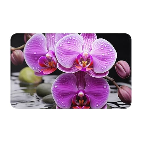 Fußmatte für den Innen- und Außenbereich, violette Orchidee, leicht zu reinigen, schmutz- und lichtbeständig, saugfähig, Flanell-Badematte, 49,5 x 80 cm von LKWSCGHM