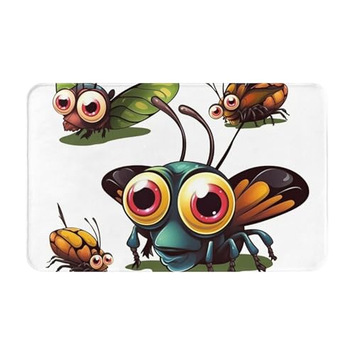 Fußmatte für drinnen und draußen, Cartoon-Insekten-Fußmatte, leicht zu reinigen, schmutz- und lichtbeständig, saugfähig, Flanell-Badematten, 49,5 x 80 cm von LKWSCGHM