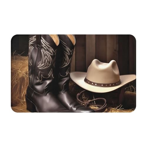 Fußmatte für drinnen und draußen, Cowboyhut, Westernstiefel, Fußmatte, leicht zu reinigen, schmutz- und lichtbeständig, saugfähig, Flanell-Badteppich, 49,5 x 80 cm Fußmatte für drinnen und draußen, Cowboyhut, Westernstiefel, Fußmatte, leicht zu reinigen, schmutz- und lichtbeständig, saugfähig, Flanell-Badteppich, 49,5 x 80 cm von LKWSCGHM