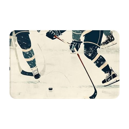 Fußmatte für drinnen und draußen, Eishockey-Muster, leicht zu reinigen, schmutz- und lichtbeständig, saugfähig, Flanell-Badematten, 49,5 x 80 cm von LKWSCGHM