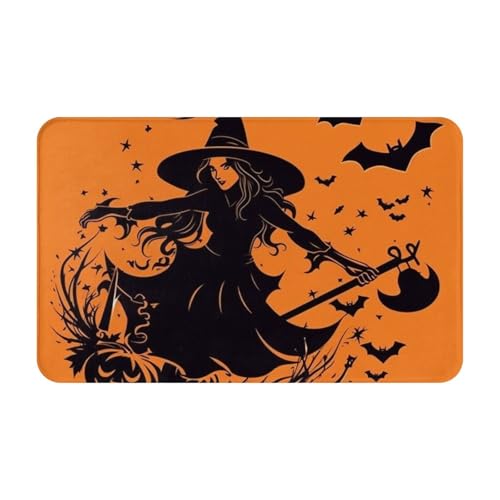 Fußmatte für drinnen und draußen, Halloween-Hexe, fliegende Fußmatte, leicht zu reinigen, schmutz- und lichtbeständig, saugfähig, Flanell-Badematten, 49,5 x 80,9 cm von LKWSCGHM