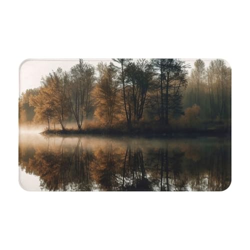 Fußmatte für drinnen und draußen, Motiv: Bäume auf einem See, leicht zu reinigen, schmutz- und lichtbeständig, saugfähig, Flanell-Badematte, 49,5 x 80,9 cm von LKWSCGHM