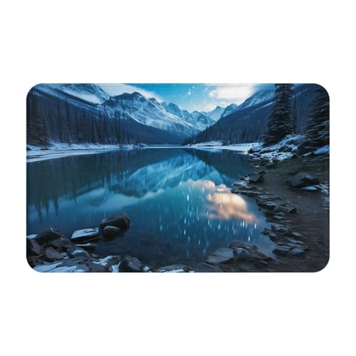 Fußmatte für drinnen und draußen, Motiv: Moränensee in einer Sternennacht, Fußmatte, leicht zu reinigen, schmutz- und lichtbeständig, saugfähig, Flanell-Badematte, 49,5 x 80 cm von LKWSCGHM