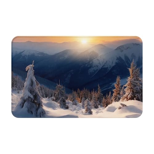 Fußmatte für drinnen und draußen, Motiv: Sonnenuntergang, Winter, Berge, leicht zu reinigen, schmutz- und lichtbeständig, saugfähig, Flanell-Badematten, 49,5 x 80 cm von LKWSCGHM