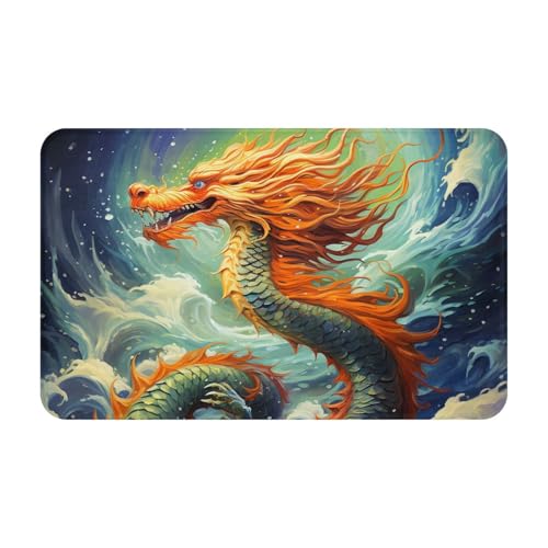 Fußmatte für drinnen und draußen, Motiv: chinesischer Drache, Ölgemälde, Fußmatte, leicht zu reinigen, schmutz- und lichtbeständig, saugfähig, Flanell-Badematten, 49,5 x 80 cm von LKWSCGHM