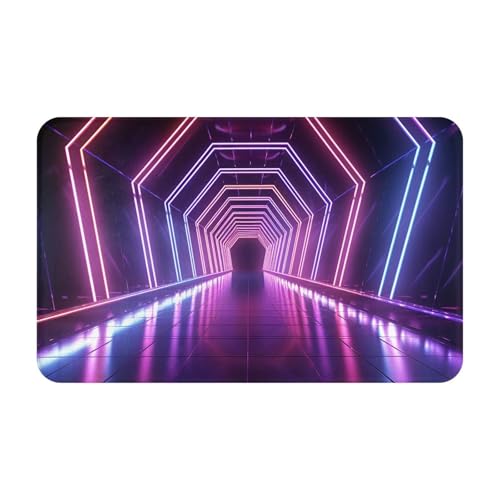 Fußmatte für drinnen und draußen, Neonlichter, Tunnel, leicht zu reinigen, schmutz- und lichtbeständig, saugfähig, Flanell-Badematten, 49,5 x 80,9 cm von LKWSCGHM