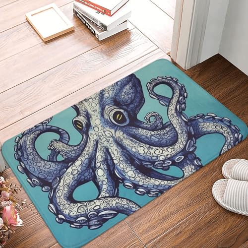 Fußmatte für drinnen und draußen, Oktopus-Design, leicht zu reinigen, schmutz- und lichtbeständig, saugfähig, Flanell-Badematten, 40,6 x 61 cm von LKWSCGHM