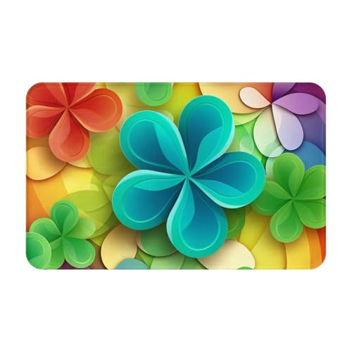 Fußmatte für drinnen und draußen, Regenbogen-Kreis, Kleeblatt-Fußmatte, leicht zu reinigen, schmutz- und lichtbeständig, saugfähig, Flanell-Badematten, 49,5 x 80,9 cm von LKWSCGHM