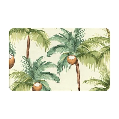 Fußmatte für drinnen und draußen, Sommer-Fußmatte, Kokosnussbaum-Fußmatte, leicht zu reinigen, schmutz- und lichtbeständig, saugfähig, Flanell-Badteppich, 49,5 x 80 cm von LKWSCGHM