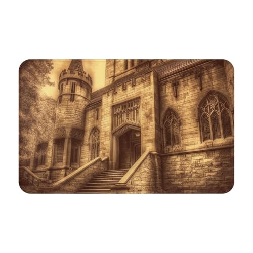Fußmatte für drinnen und draußen, Vintage-Stil, mittelalterliches Schloss, leicht zu reinigen, schmutz- und lichtbeständig, saugfähig, Flanell-Badematten, 49,5 x 80,9 cm von LKWSCGHM