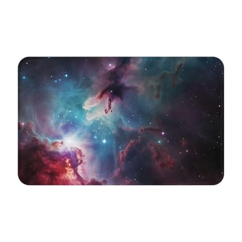 Fußmatte für drinnen und draußen, Weltraumnebel mit Cluster-Fußmatte, leicht zu reinigen, schmutz- und lichtbeständig, saugfähig, Flanell-Badteppich, 49,5 x 80 cm von LKWSCGHM