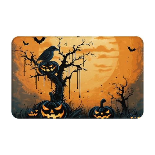 Fußmatte für drinnen und draußen, für Halloween, Party, leicht zu reinigen, schmutz- und lichtbeständig, saugfähig, Flanell-Badematte, 49,5 x 80 cm, Orange von LKWSCGHM
