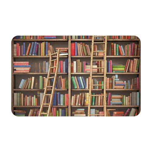 Fußmatte für drinnen und draußen, lustige Bücherregal-Kollektion und Leiter-Fußmatte, leicht zu reinigen, schmutz- und lichtbeständig, saugfähiger Flanell-Badematte, 49,5 x 80 cm von LKWSCGHM