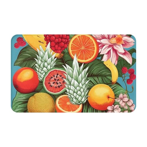 Fußmatte für drinnen und draußen, tropische Früchte und Blumen, leicht zu reinigen, schmutz- und lichtbeständig, saugfähig, Flanell-Badematten, 49,5 x 80,9 cm von LKWSCGHM