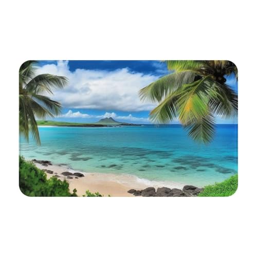 Fußmatte für drinnen und draußen, tropische Palme, Hawaii, Strand, Fußmatte, leicht zu reinigen, schmutz- und lichtbeständig, saugfähig, Flanell-Badteppich, 49,5 x 80 cm von LKWSCGHM