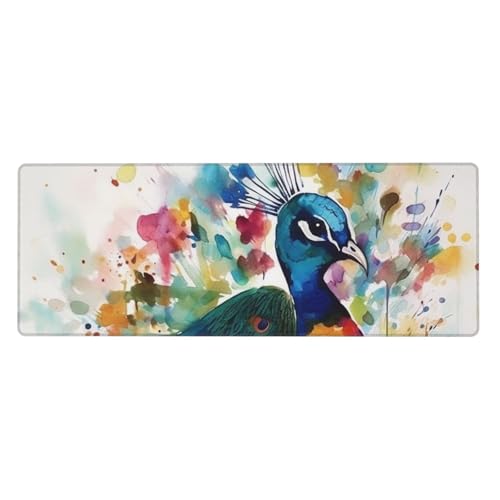 Großes Gaming-Mauspad, XL, 80 x 30 cm, Aquarell-Pfau, Schreibtischunterlage für Tastatur und Maus, waschbares Tastatur-Pad mit rutschfester Unterseite, wasserdichtes Mauspad für Gamer, Büro, Zuhause Großes Gaming-Mauspad, XL, 80 x 30 cm, Aquarell-Pfau, Schreibtischunterlage für Tastatur und Maus, waschbares Tastatur-Pad mit rutschfester Unterseite, wasserdichtes Mauspad für Gamer, Büro, Zuhause von LKWSCGHM