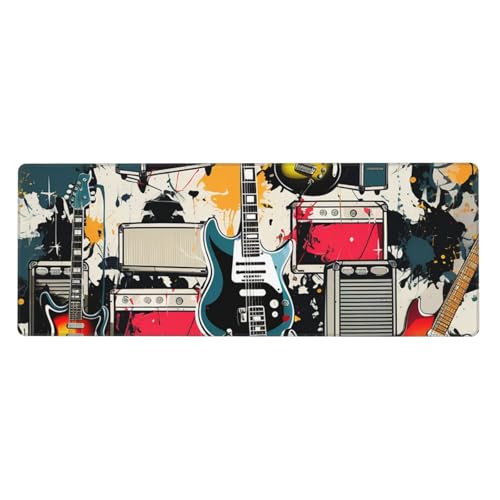 Großes Gaming-Mauspad, XL, 80 x 30 cm, Rockmusik-Muster, Schreibtischunterlage für Tastatur und Maus, waschbares Tastatur-Pad mit rutschfester Unterseite, wasserdichtes Mauspad für Gamer, Büro von LKWSCGHM