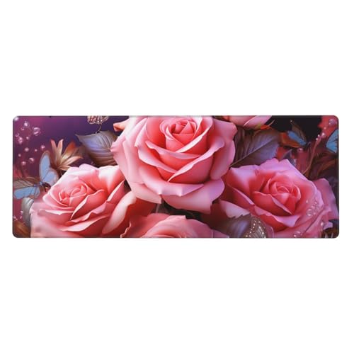 Großes Gaming-Mauspad, XL, 80 x 30 cm, Rosa und Schmetterlinge, rosa Schreibtischunterlage für Tastatur und Maus, waschbares Tastatur-Pad mit rutschfester Unterseite, wasserdichtes Mauspad für Gamer Großes Gaming-Mauspad, XL, 80 x 30 cm, Rosa und Schmetterlinge, rosa Schreibtischunterlage für Tastatur und Maus, waschbares Tastatur-Pad mit rutschfester Unterseite, wasserdichtes Mauspad für Gamer von LKWSCGHM