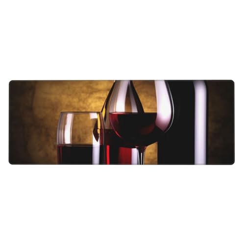 Großes Gaming-Mauspad, XL, 80 x 30 cm, drei Weinflaschen und Glas-Schreibtischunterlage für Tastatur und Maus, waschbares Tastatur-Pad mit rutschfester Unterseite, wasserdichtes Mauspad für Gamer von LKWSCGHM