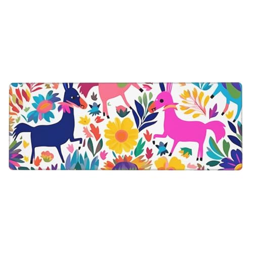 Großes Gaming-Mauspad, XL, 80 x 30 cm, mexikanische Otomi-Tiere, Schreibtischunterlage für Tastatur und Maus, waschbares Tastatur-Pad mit rutschfester Unterseite, wasserdichtes Mauspad für Gamer, Büro von LKWSCGHM