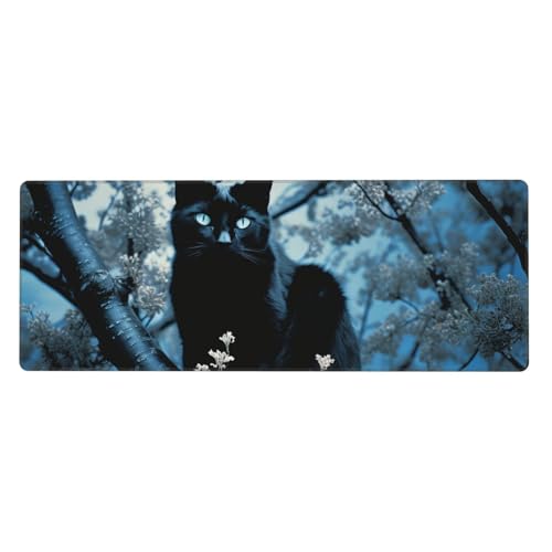 Großes Gaming-Mauspad, XL, 80 x 30 cm, schwarze Katze auf Baum, Schreibtischunterlage für Tastatur und Maus, waschbares Tastatur-Pad mit rutschfester Unterseite, wasserdichtes Mauspad für Gamer, Büro Großes Gaming-Mauspad, XL, 80 x 30 cm, schwarze Katze auf Baum, Schreibtischunterlage für Tastatur und Maus, waschbares Tastatur-Pad mit rutschfester Unterseite, wasserdichtes Mauspad für Gamer, Büro von LKWSCGHM