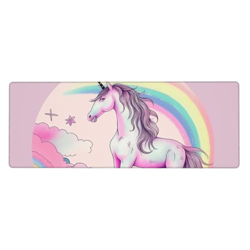 Großes Gaming-Mauspad, XL, 80 x 30 cm, süßes rosa Regenbogen-Tier-Schreibtischunterlage für Tastatur und Maus, waschbares Tastatur-Pad mit rutschfester Unterseite, wasserdichtes Mauspad für Gamer von LKWSCGHM