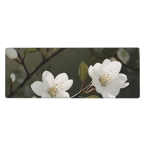 Großes Gaming-Mauspad, XL, 80 x 30 cm, weiße Blumen, Frühling-Schreibtischunterlage für Tastatur und Maus, waschbares Tastatur-Pad mit rutschfester Unterseite, wasserdichtes Mauspad für Gamer, Büro Großes Gaming-Mauspad, XL, 80 x 30 cm, weiße Blumen, Frühling-Schreibtischunterlage für Tastatur und Maus, waschbares Tastatur-Pad mit rutschfester Unterseite, wasserdichtes Mauspad für Gamer, Büro von LKWSCGHM