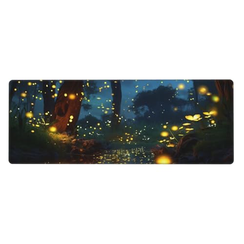 Großes Gaming-Mauspad XL 80 x 30 cm – Fireflies Schreibtischunterlage für Tastatur und Maus, waschbares Tastatur-Pad mit rutschfester Unterseite, wasserdichtes Mauspad für Gamer, Büro, Zuhause von LKWSCGHM