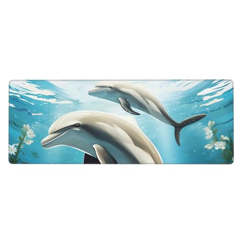 Großes Gaming-Mauspad XL 80 x 30 cm – Kiss Dolphin Tale Schreibtischunterlage für Tastatur und Maus, waschbares Tastatur-Pad mit rutschfester Unterseite, wasserdichtes Mauspad für Gamer, Büro, Zuhause von LKWSCGHM