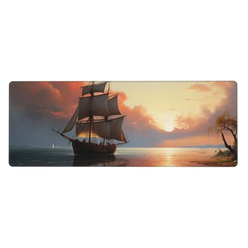 Großes Gaming-Mauspad XL 80 x 30 cm – Segelboot-Schreibtischunterlage für Tastatur und Maus, waschbares Tastatur-Pad mit rutschfester Unterseite, wasserdichtes Mauspad für Gamer, Büro, Zuhause von LKWSCGHM