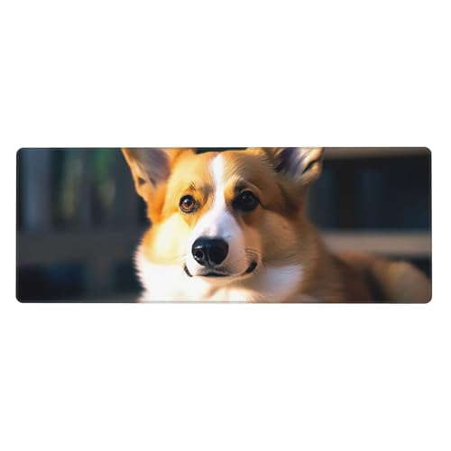 Großes Gaming-Mauspad XL 80 x 30 cm – Smart Corgi Schreibtischunterlage für Tastatur und Maus, waschbares Tastatur-Pad mit rutschfester Unterseite, wasserdichtes Mauspad für Gamer, Büro, Zuhause von LKWSCGHM