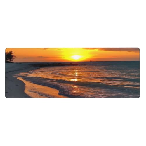 Großes Gaming-Mauspad XL 80 x 30 cm – Sonnenuntergang bei Flitterwochen Island State Park, Schreibtischunterlage für Tastatur und Maus, waschbares Tastatur-Pad mit rutschfester Unterseite von LKWSCGHM