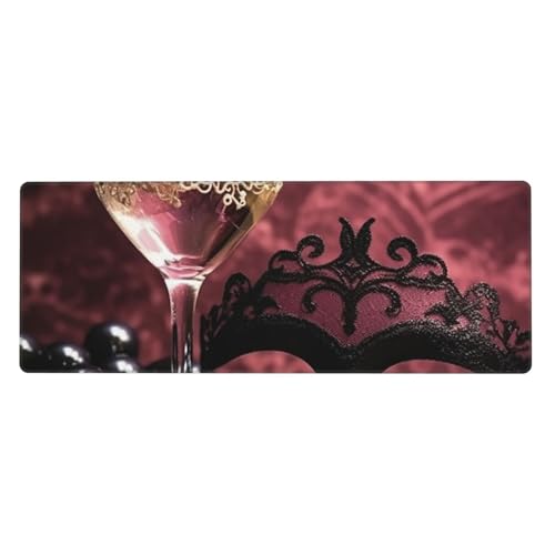 Großes Gaming-Mauspad XL 80 x 30 cm – Weinglas-Spitzenmaske, Schreibtischunterlage für Tastatur und Maus, waschbares Tastatur-Pad mit rutschfester Unterseite, wasserdichtes Mauspad für Gamer, Büro von LKWSCGHM