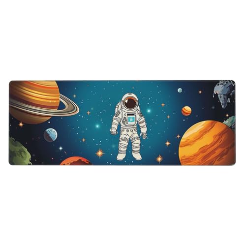 Großes Gaming-Mauspad XL 80 x 30 cm – Weltraum-Raketen-Astronauten-Schreibtischunterlage für Tastatur und Maus, waschbares Tastatur-Pad mit rutschfester Unterseite, wasserdichtes Mauspad für Gamer von LKWSCGHM