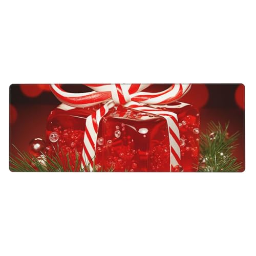 Großes Gaming-Mauspad XL 80 x 30 cm – rote Weihnachtssüßigkeiten-Schreibtischunterlage für Tastatur und Maus, waschbares Tastatur-Pad mit rutschfester Unterseite, wasserdichtes Mauspad für Gamer, Büro von LKWSCGHM