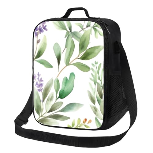 Isolierte Lunchtasche für Männer und Frauen, grüne Blume, Lunchbox für Büro, Arbeit, Picknick, auslaufsichere Lunch-Kühltasche mit Schultergurt für Erwachsene, Mahlzeiten-Taschen, wiederverwendbare von LKWSCGHM