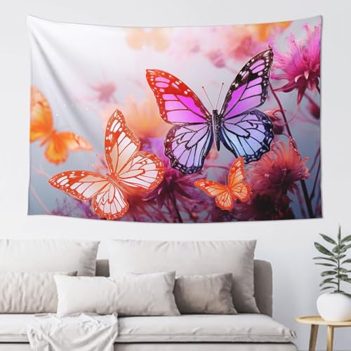 LKWSCGHM Farbiger Schmetterlings-Blumen-Wandteppich für Schlafzimmer, ästhetische Wandkunst, Wandbehang für Studentenwohnheim, Dekoration, Hintergrund, Party-Banner, lustiges Poster, Wanddekoration von LKWSCGHM
