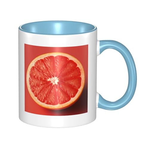 LKWSCGHM Rosafarbene reife Grapefruit-Scheiben-Kaffeetassen mit Griff, 325 ml, große Porzellantasse für heiße und kalte Getränke, Keramik-Teetassen für Männer und Frauen, lustige Kaffeetasse von LKWSCGHM